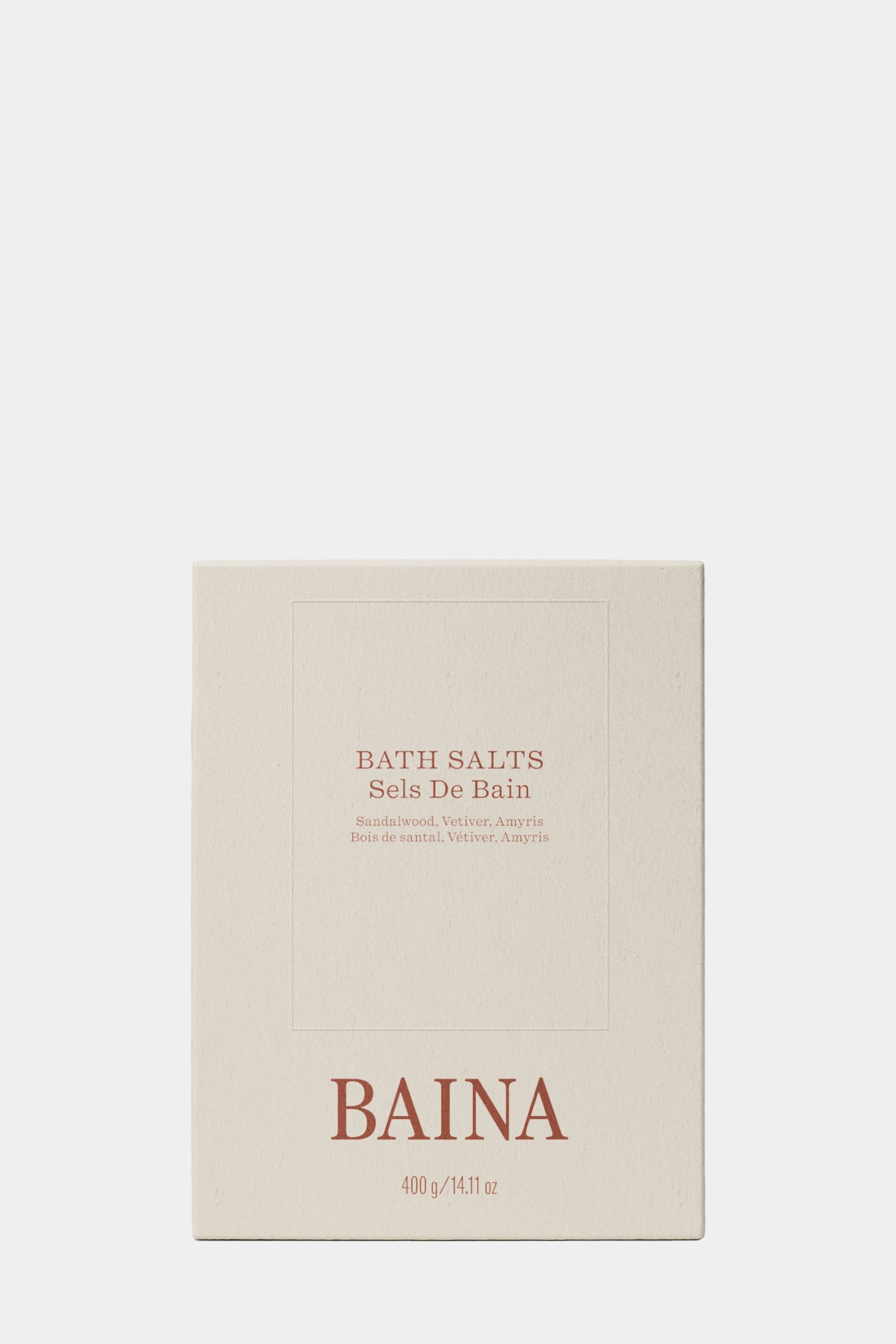 Baina bath salts packaging on a gray background