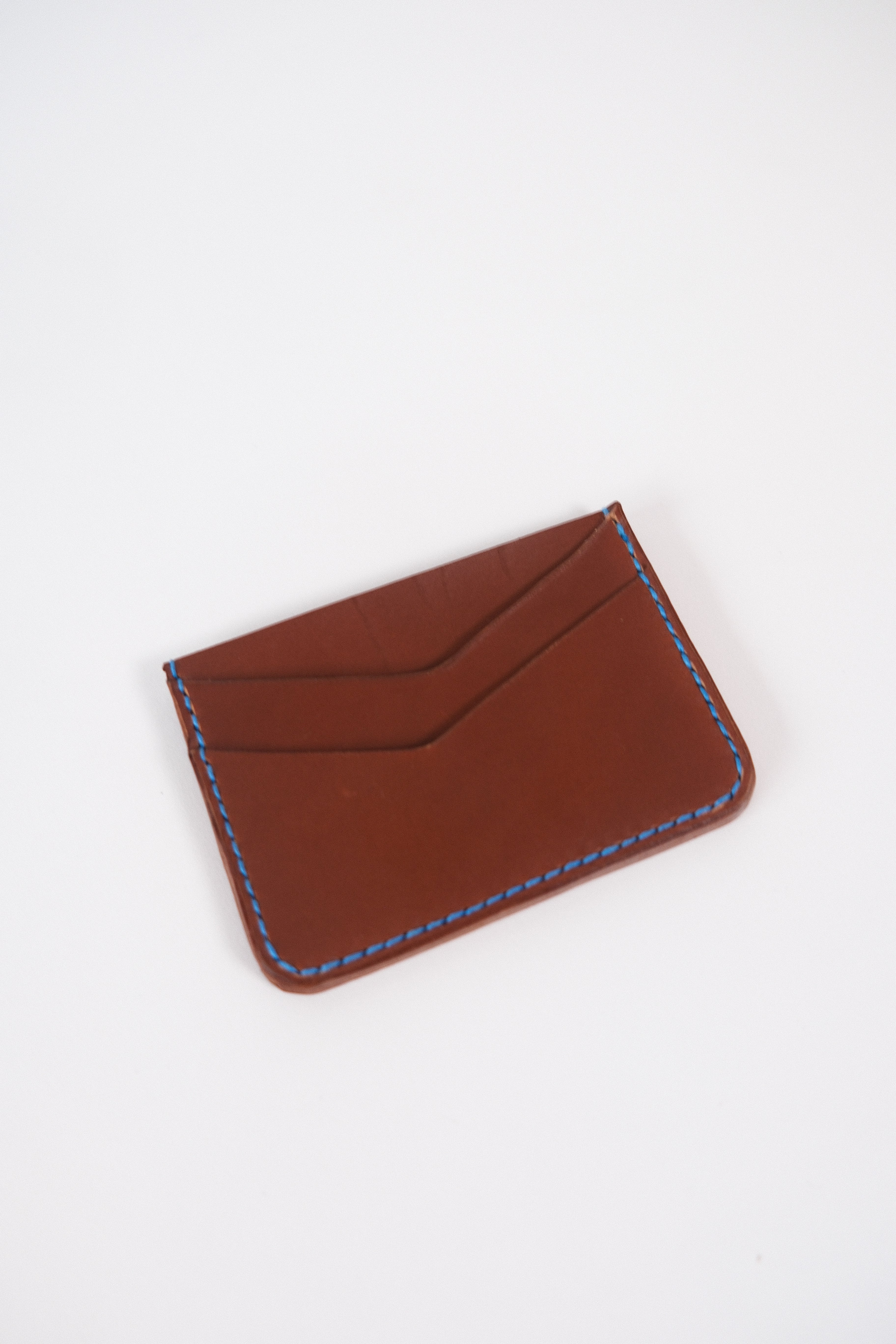 Leather Card Holder - Choc/Blue