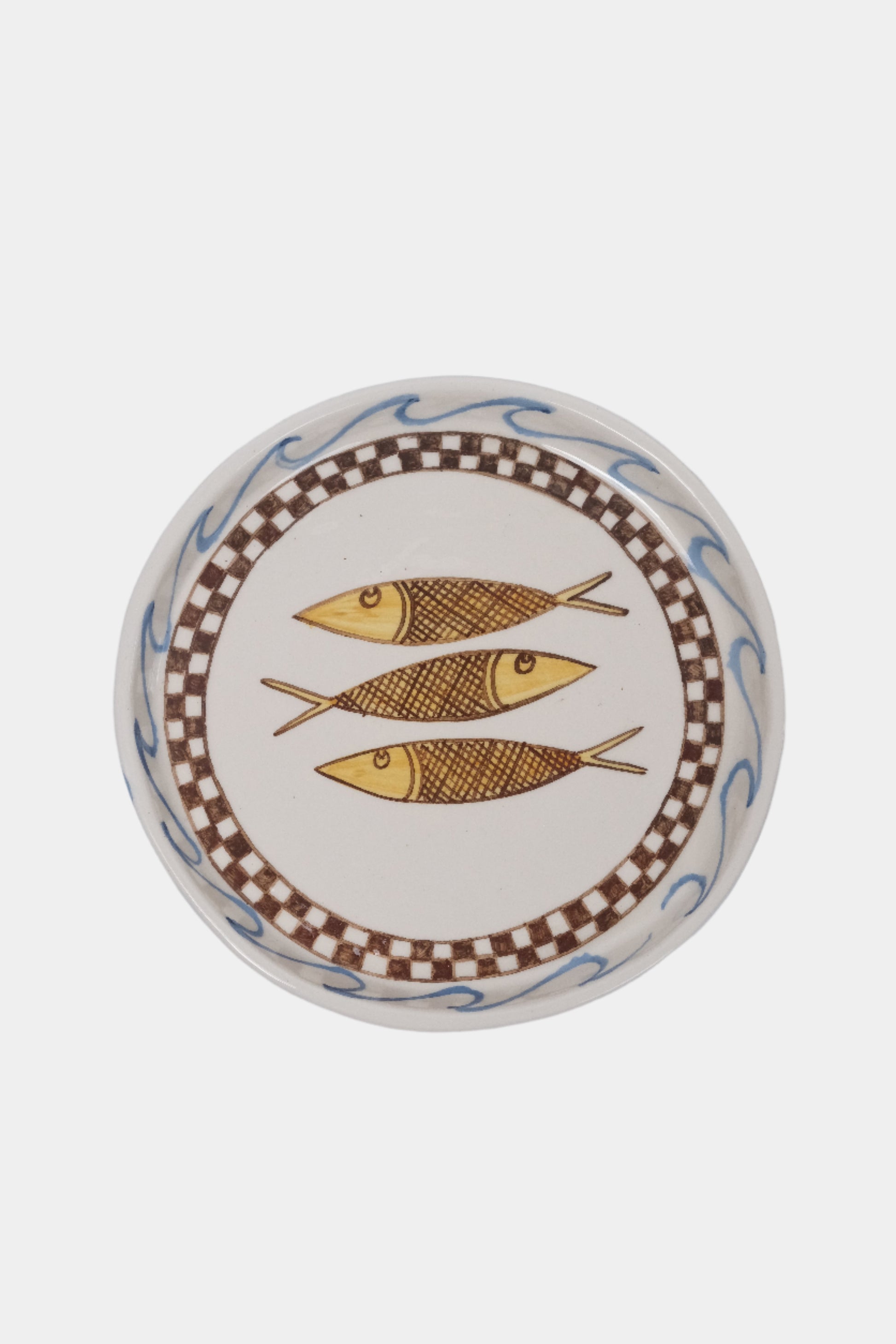 Sardine plate, top view. Illustrated with 3 fish.