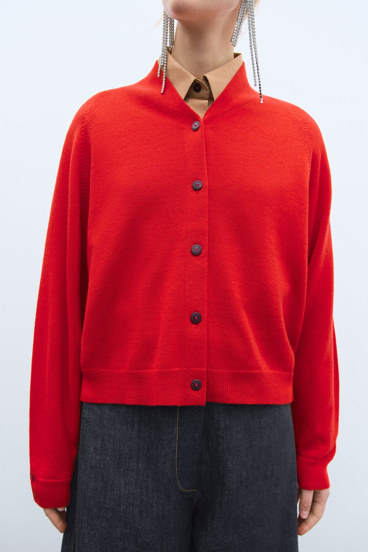 Merino Wool Cardigan - Red