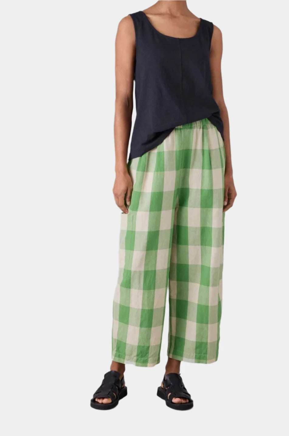 Gingham linen cotton trousers