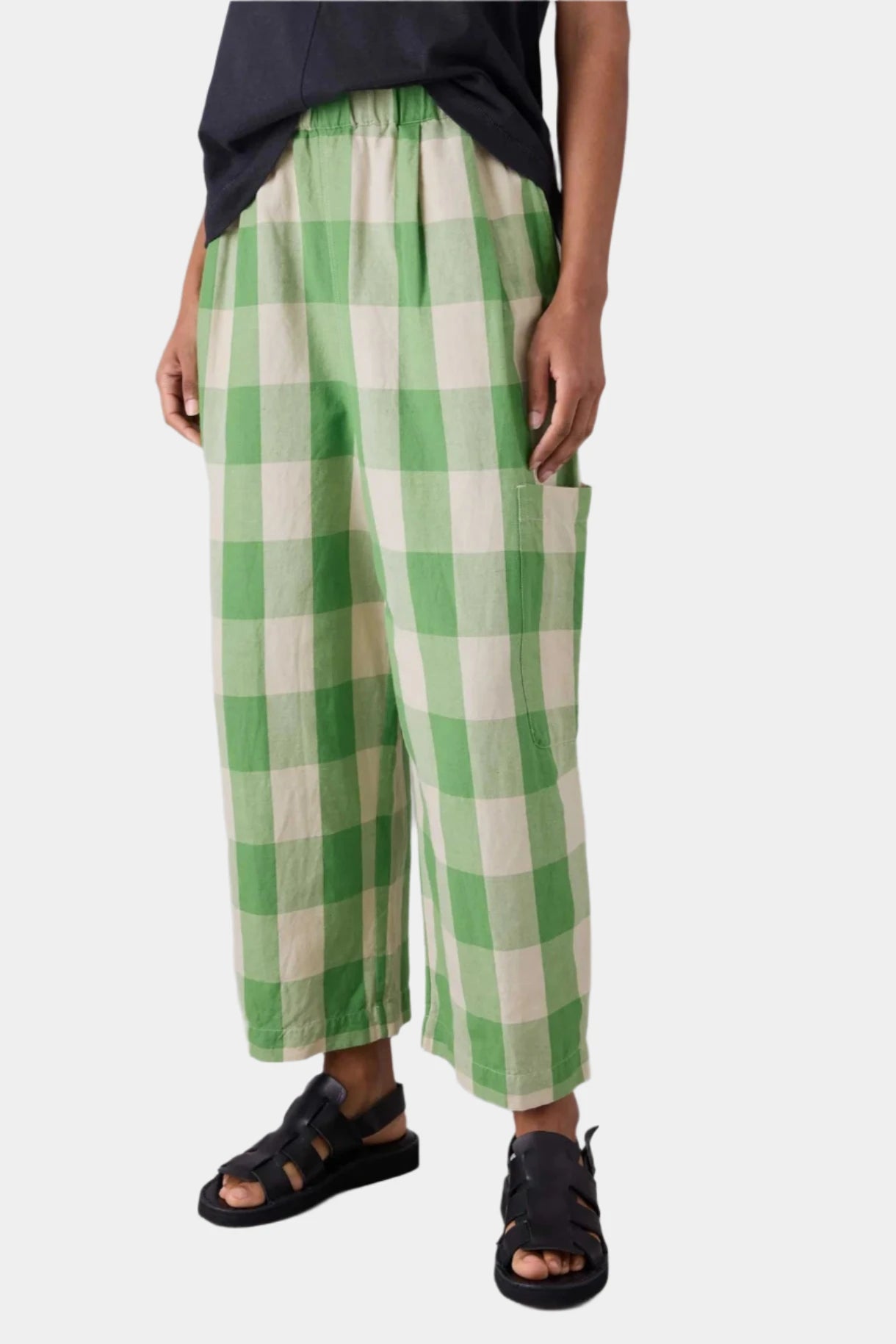 Gingham linen cotton trousers