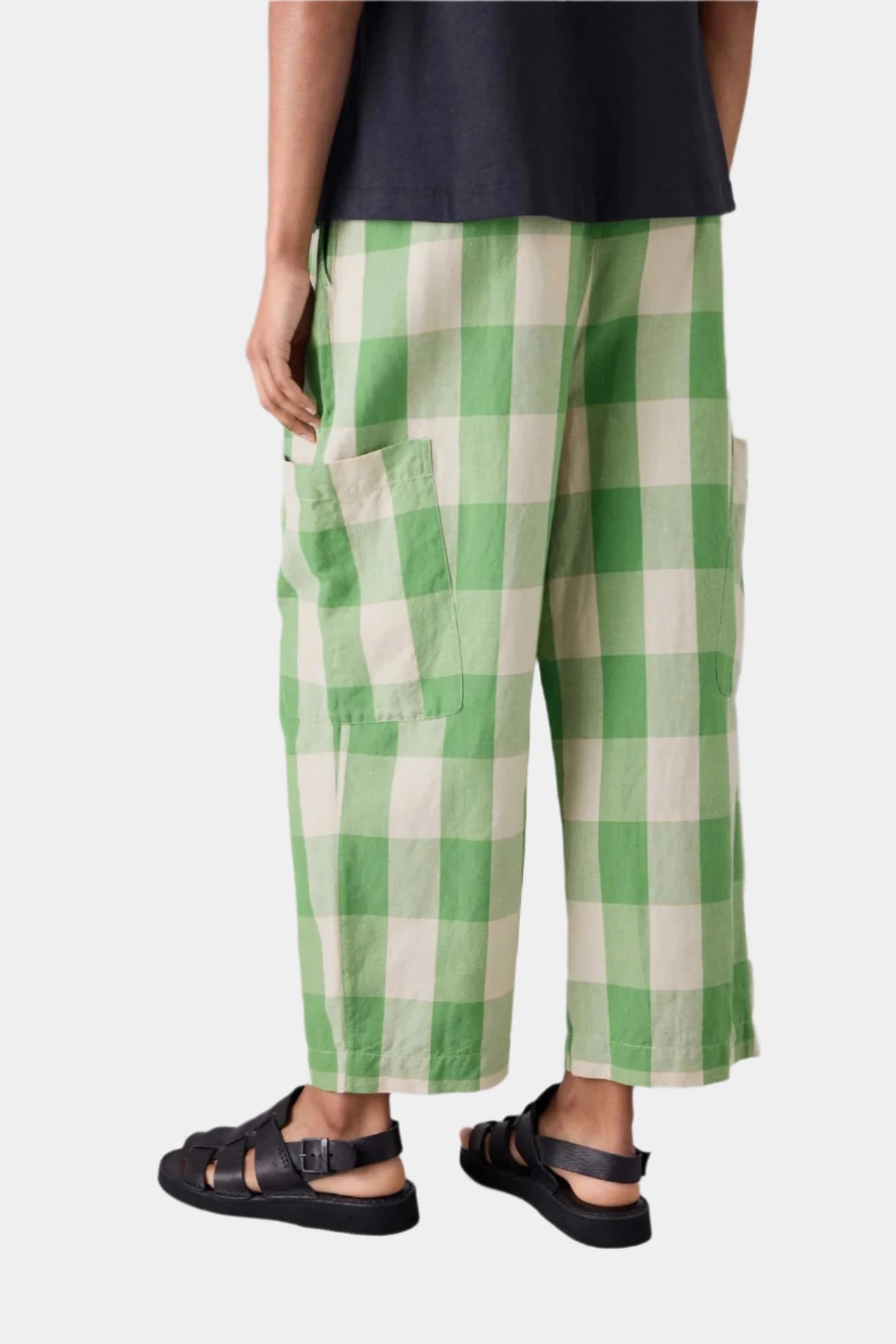 Gingham linen cotton trousers