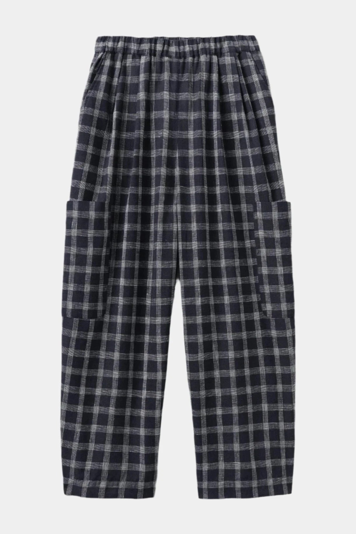 Check cotton linen patch pocket trousers