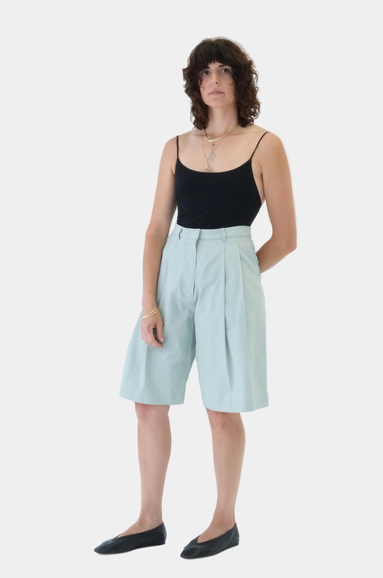 Light blue shorts on a white background