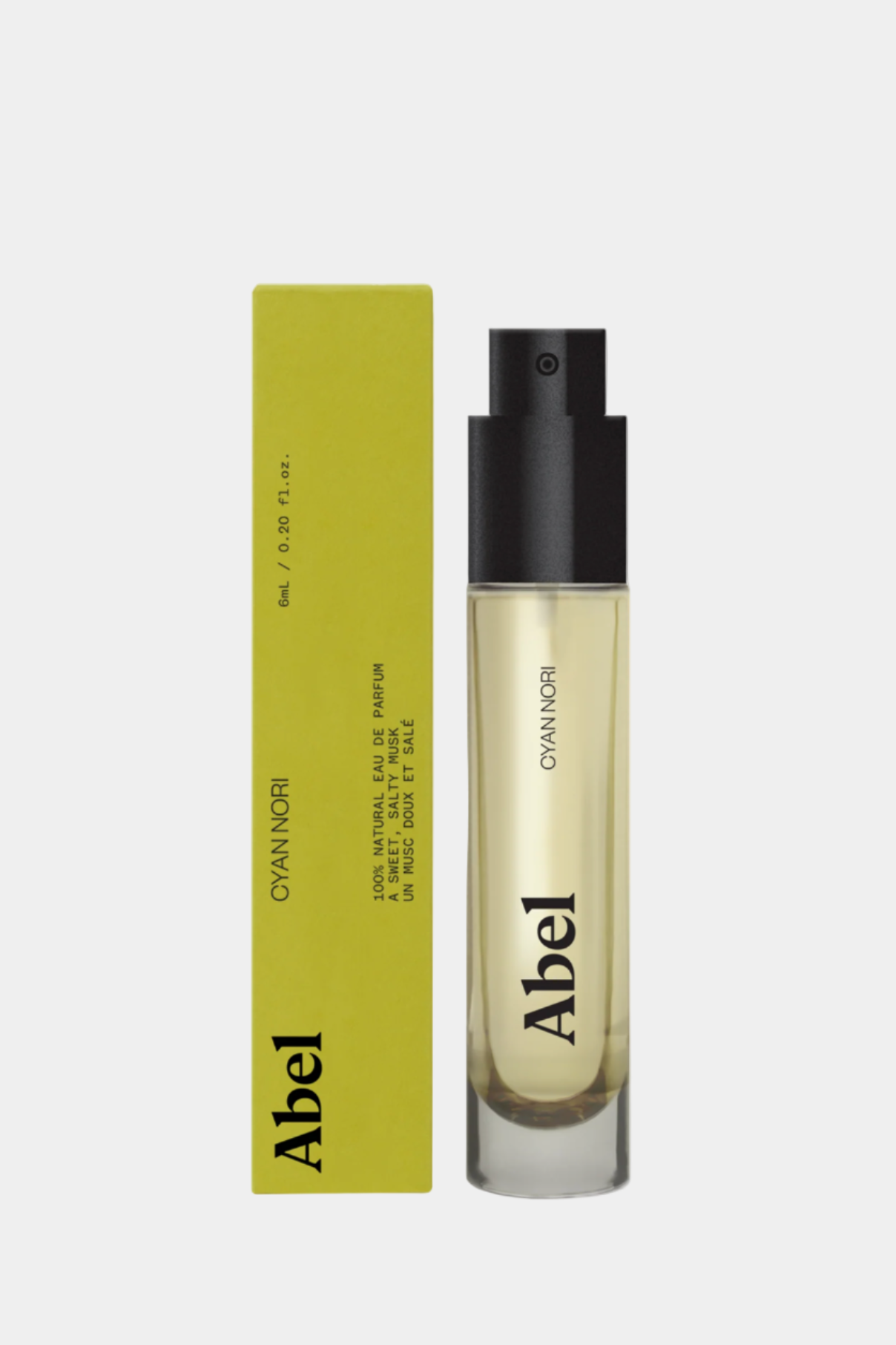 Abel perfume bottle with packaging on a white background