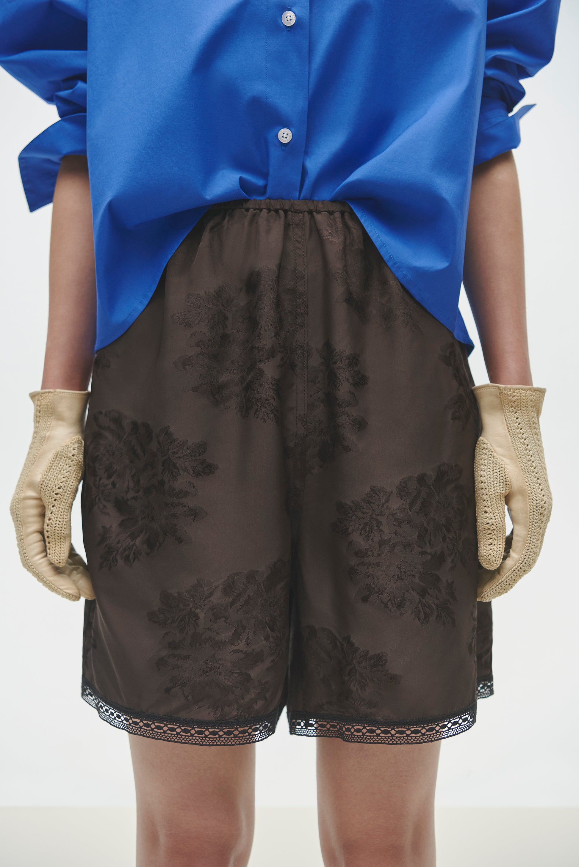JACQUARD BERMUDA WITH LACE DARK BROWN