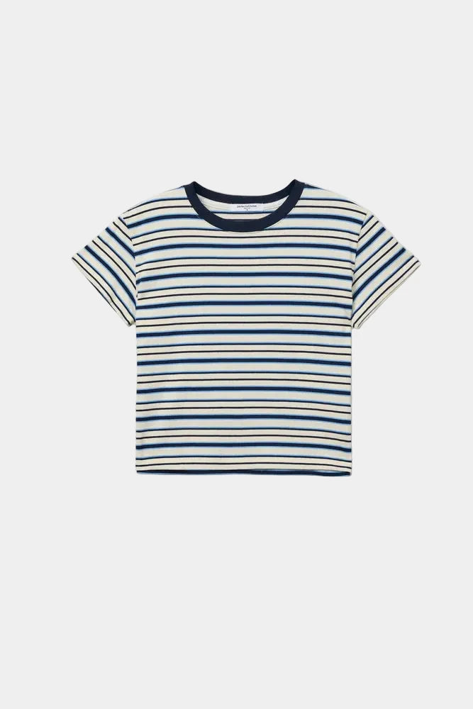 Flay lay of the perfect white tee dawn tee in Pacific stripe - east coast general