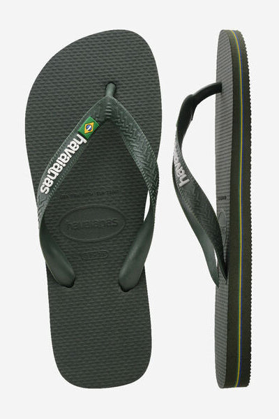 Pair of black Havaianas flip-flops on a white background