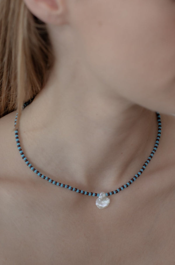 No.11  Necklace - Blue/chocolate