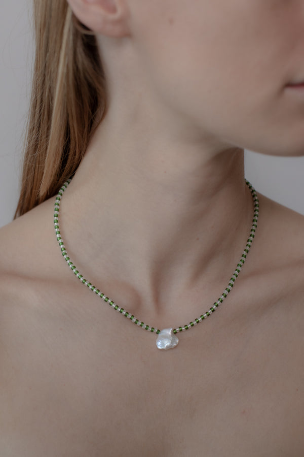 No.11  Necklace - Green/white