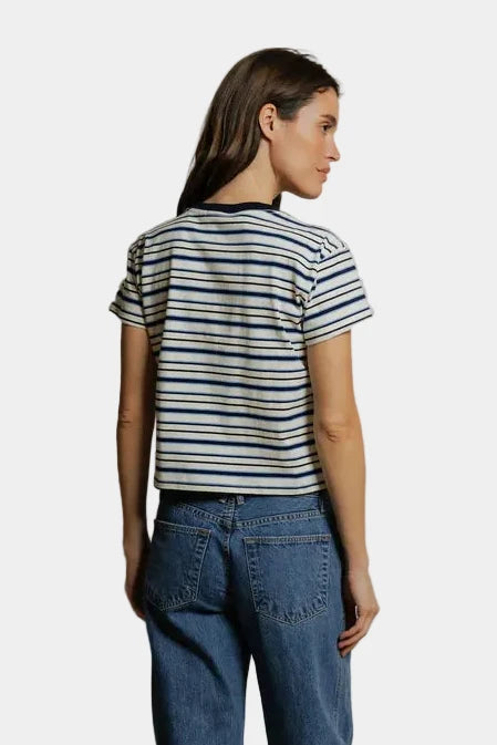 Perfect white tee pacific stripe dawn tee, viewed from the back - east coast general
