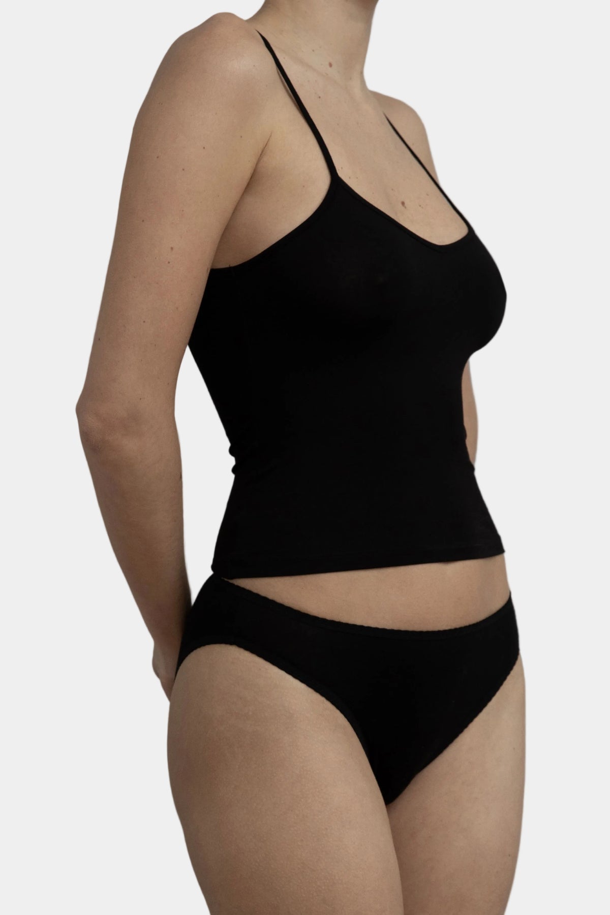 Side View KYE Intimates Recline Cami in Black bamboo jersey - East Coast General