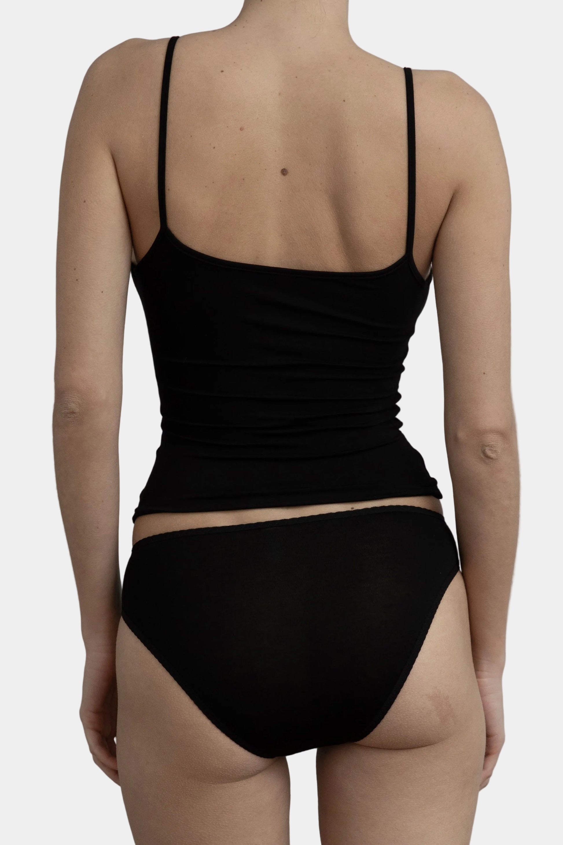 KYE Intimates Recline Cami in Black bamboo jersey viewed from the back - East Coast General