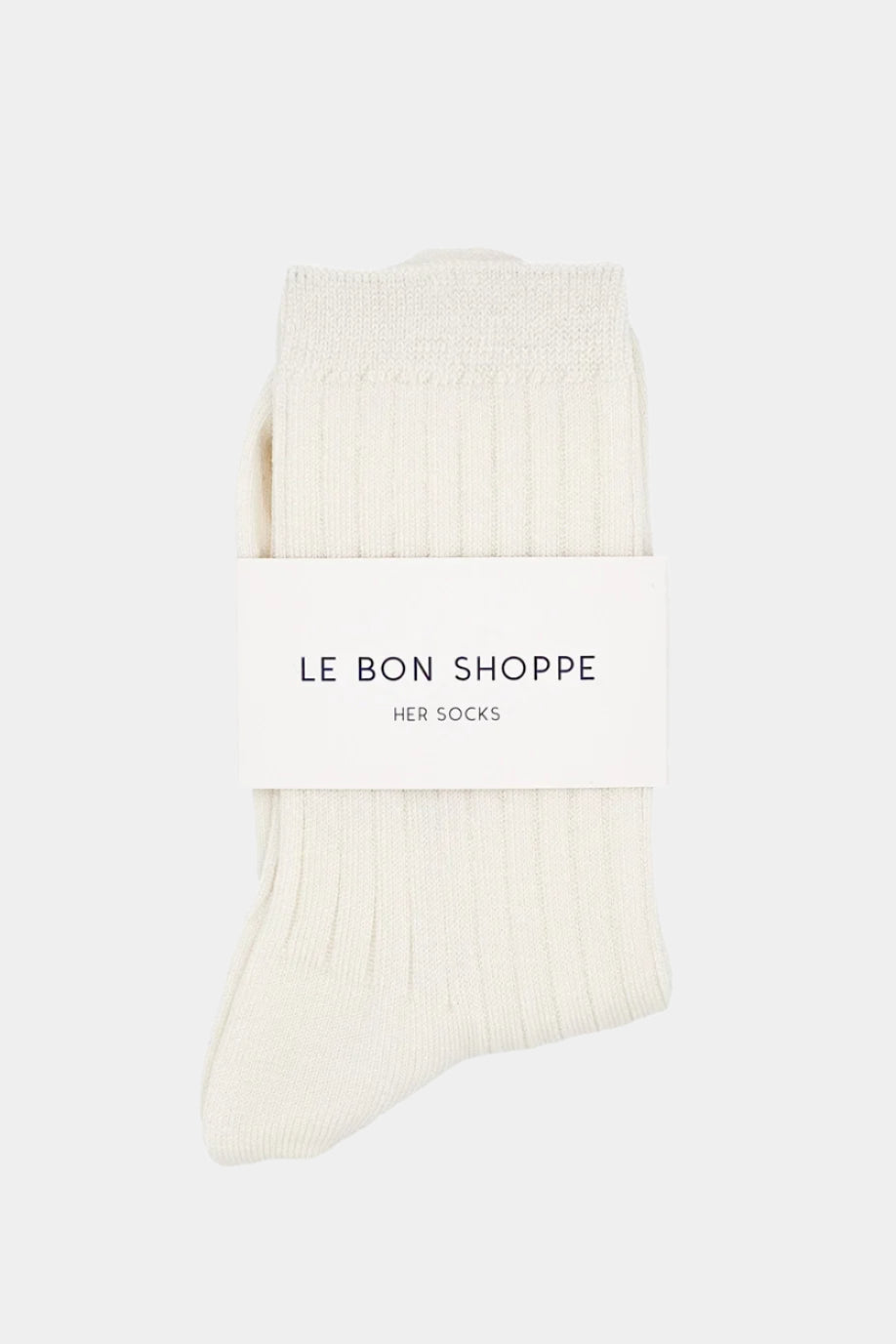 her socks in white with branded paper band around