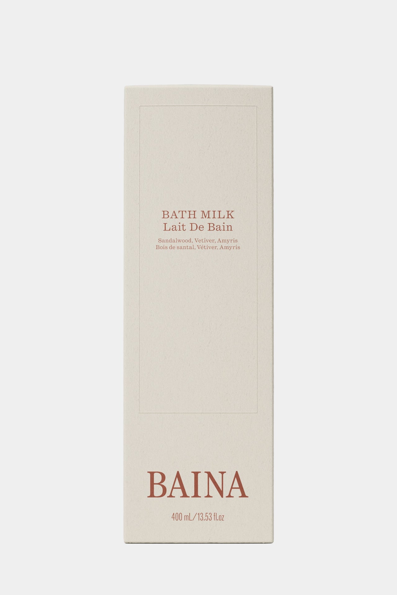 BAINA bath milk bottle on a light gray background