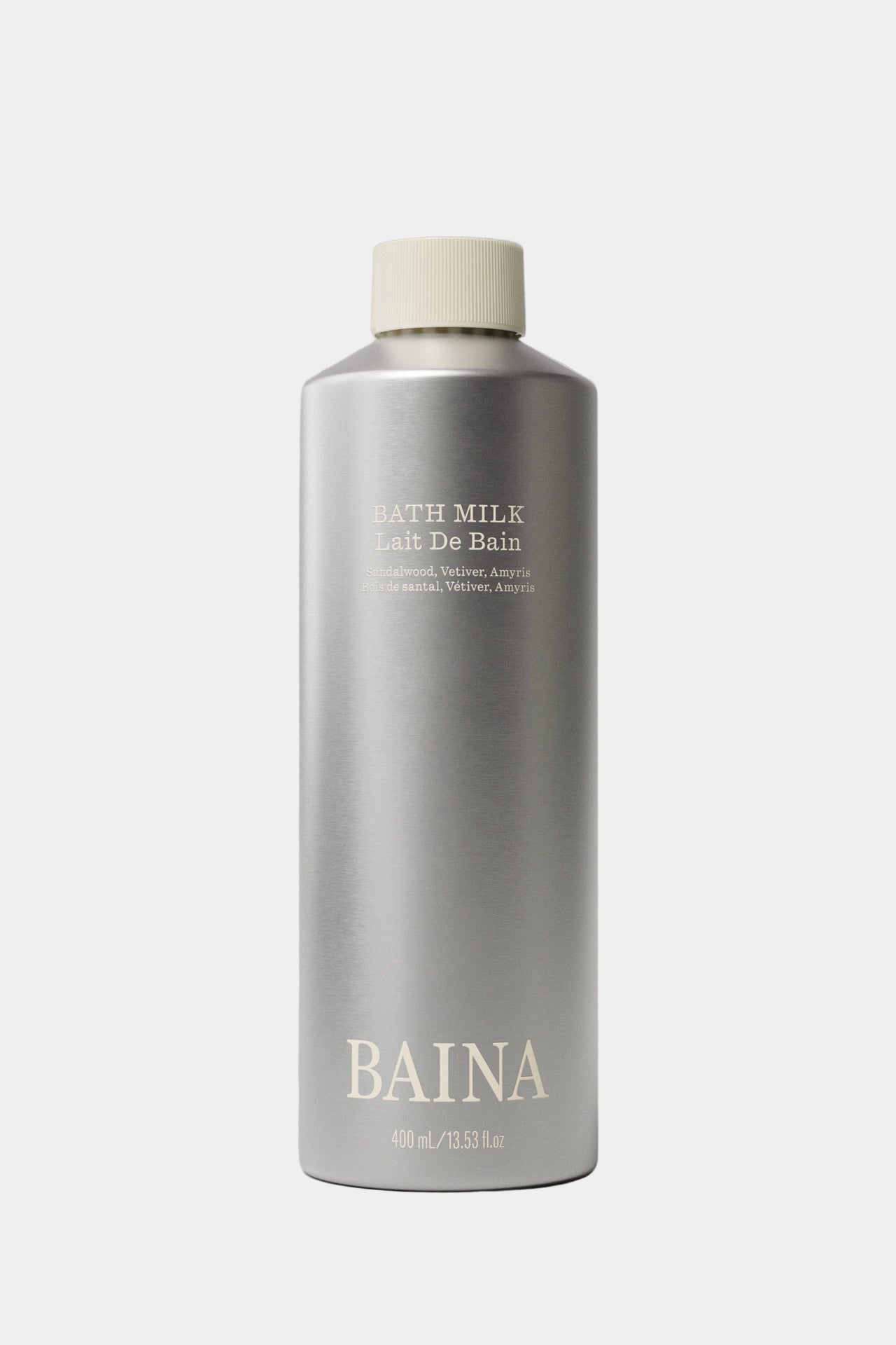 BAINA bath milk bottle on a light gray background