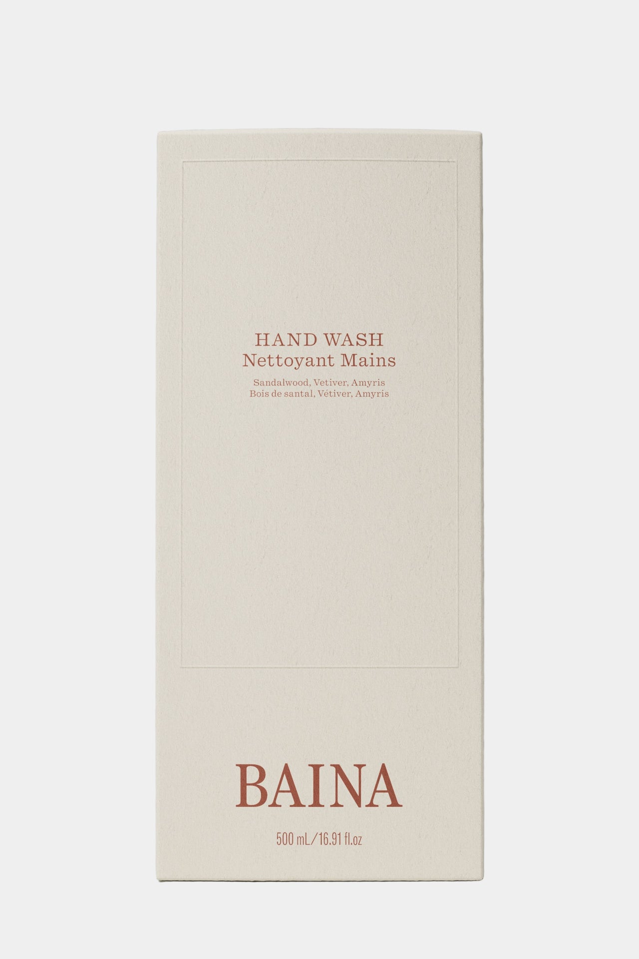 Baina hand wash bottle with pump on a gray background