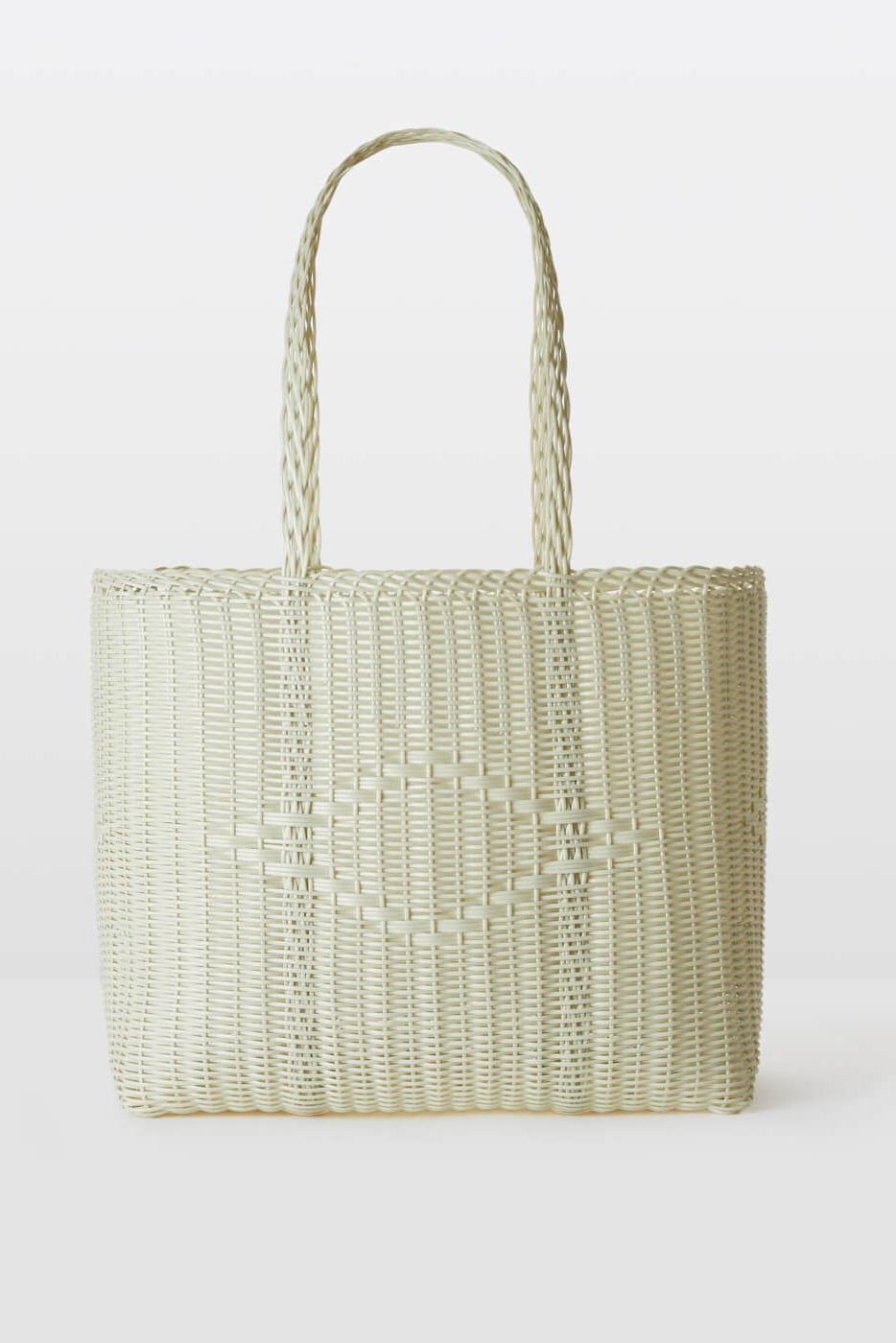Woven tote bag on a light gray background