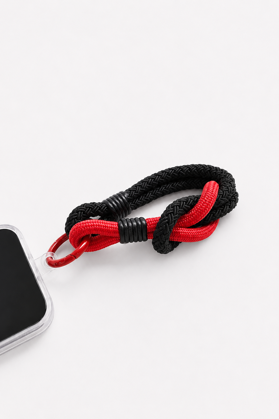 Black and red rope wrist strap with red ring and phone adapter- East Coast General