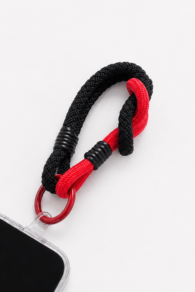 Black and red rope wrist strap for phones and keys- East Coast General 
