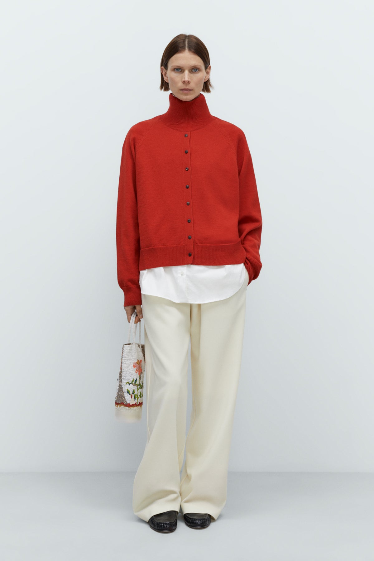 MERINO WOOL BUTTONED SWEATER - RED