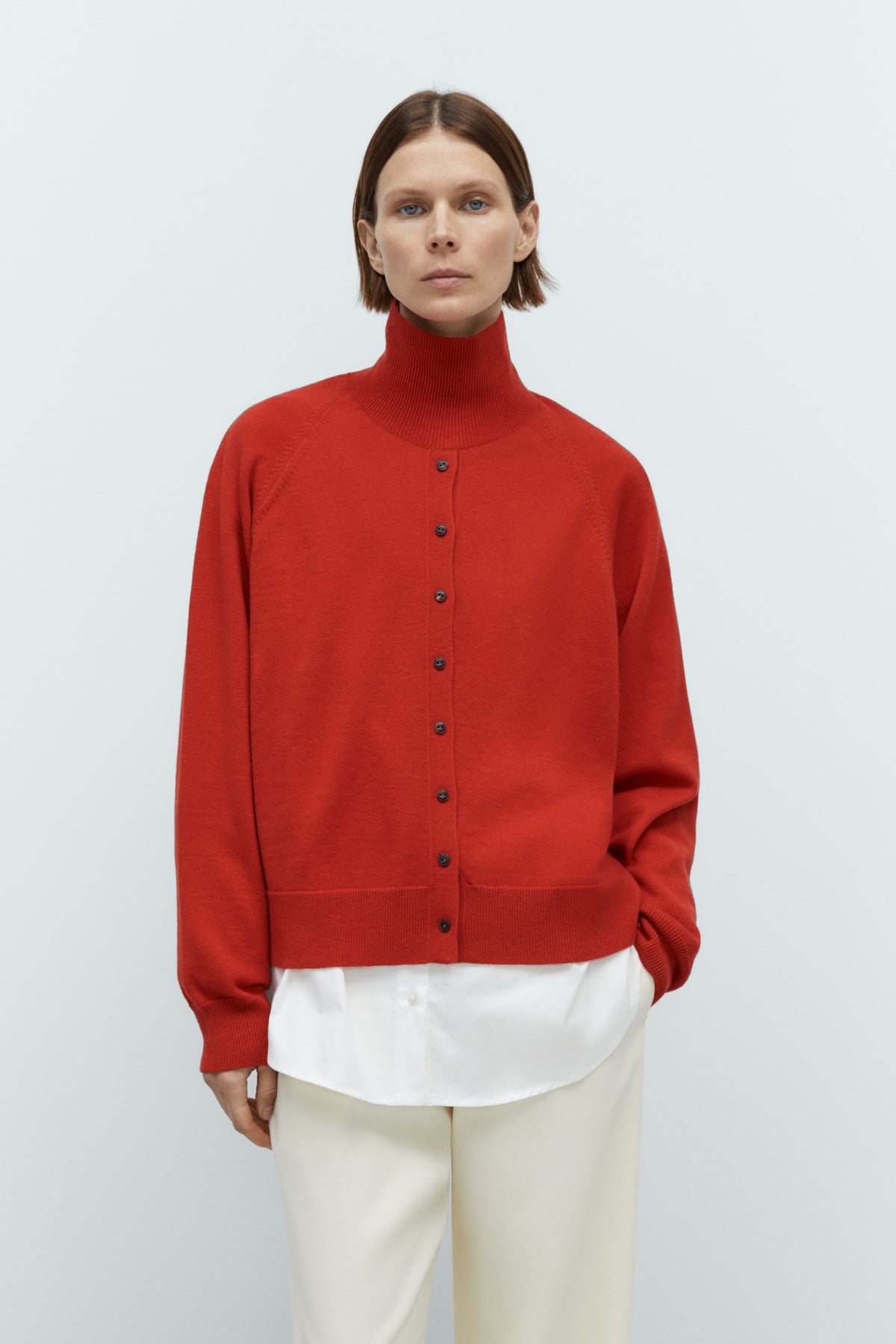 MERINO WOOL BUTTONED SWEATER - RED