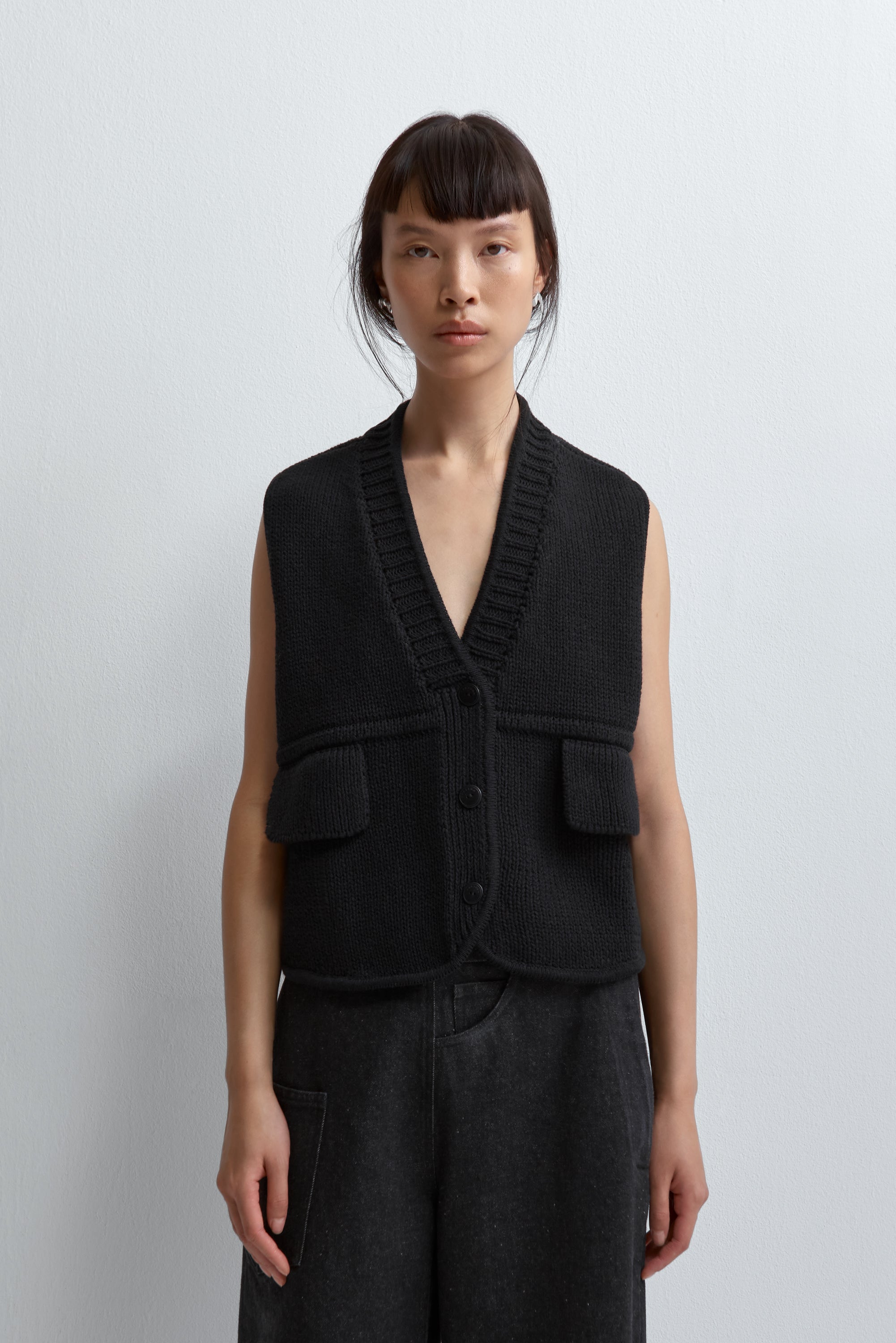 Cotton Pocket Waistcoat Black