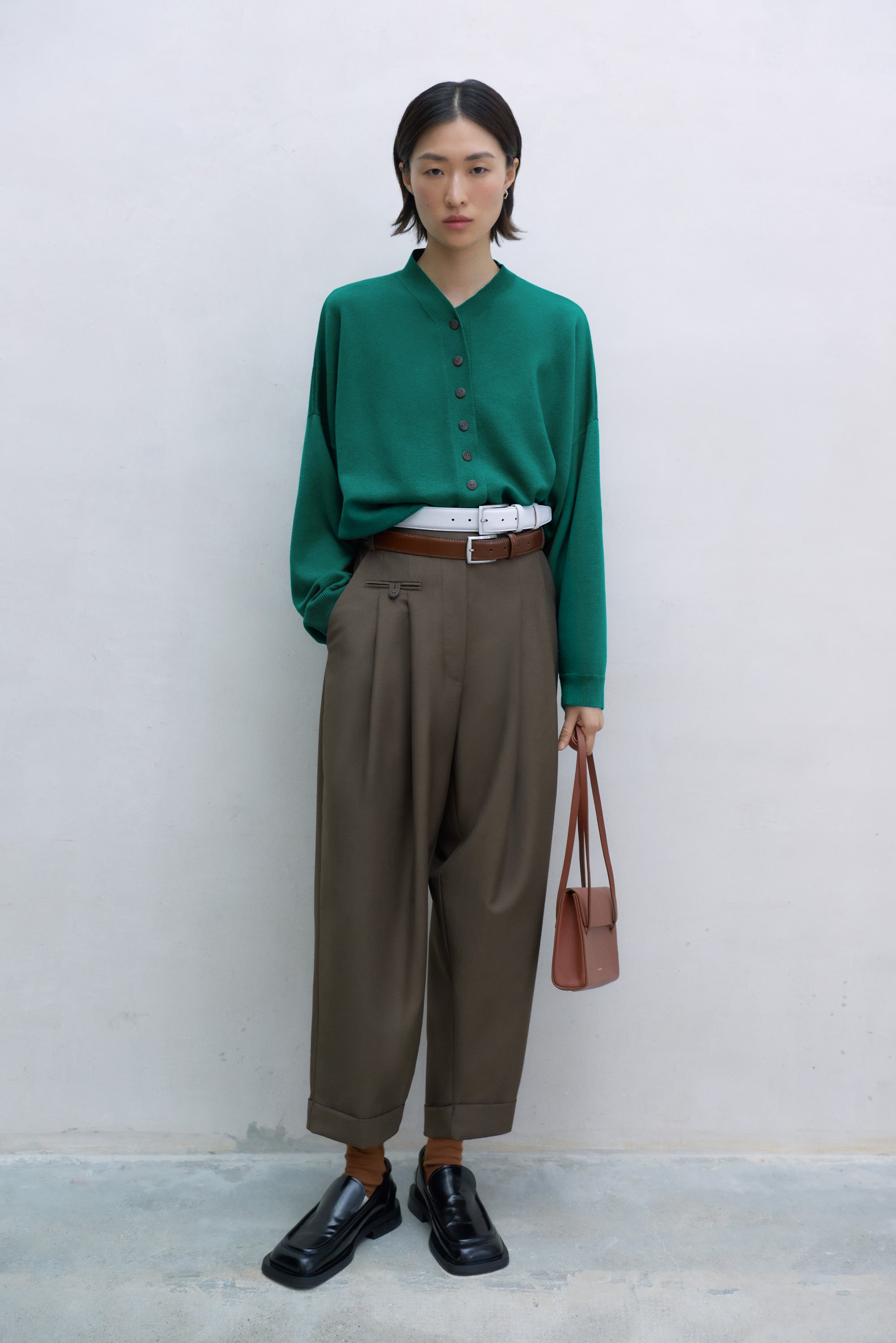 MOHAIR TAILORING CARROT PANTS TEAK
