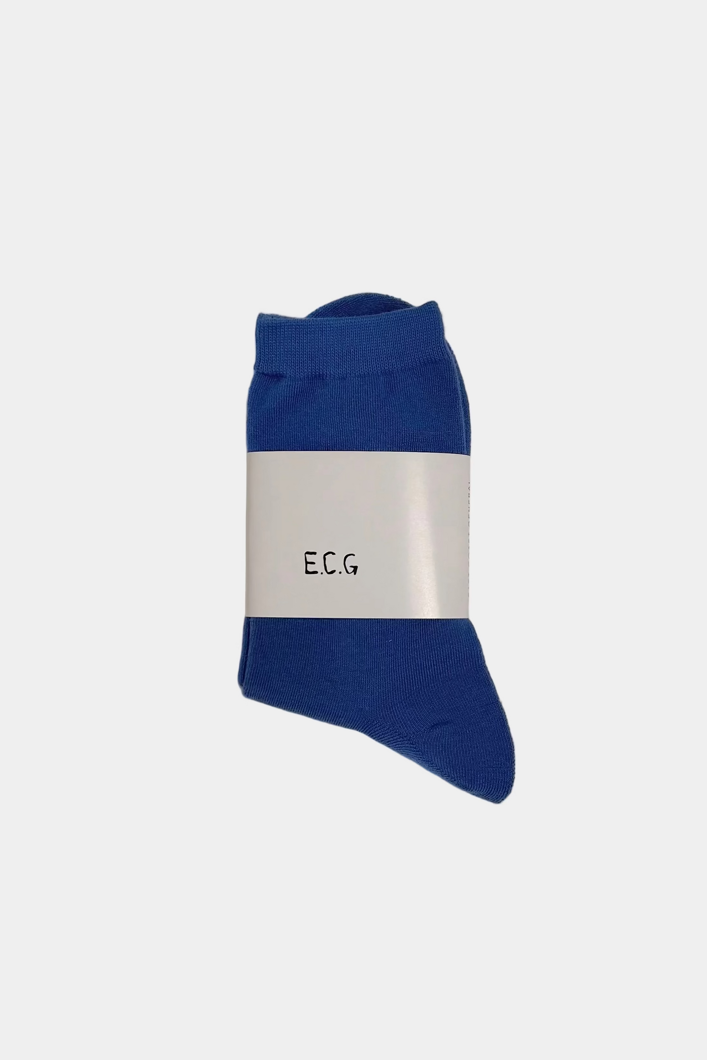 Blue ankle sock with 'ECG' label on a white background