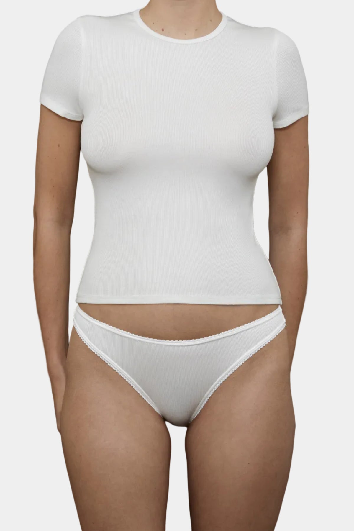 KYE Intimates Ribbed Baby Tee in Natural white bamboo jersey - East Coast General