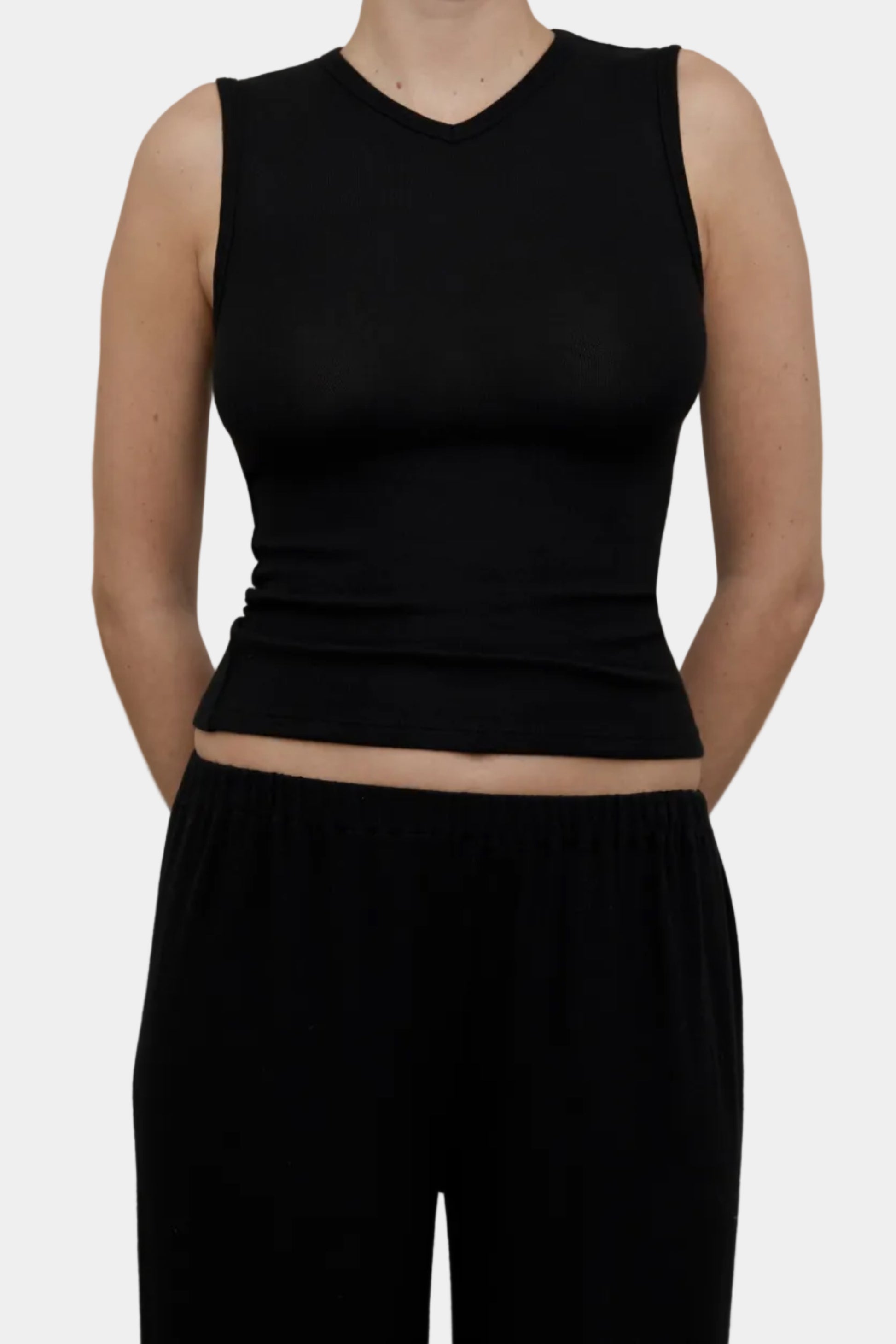 KYE Intimates Vest in Black TENCEL Lyocell Hacci knit - East Coast General