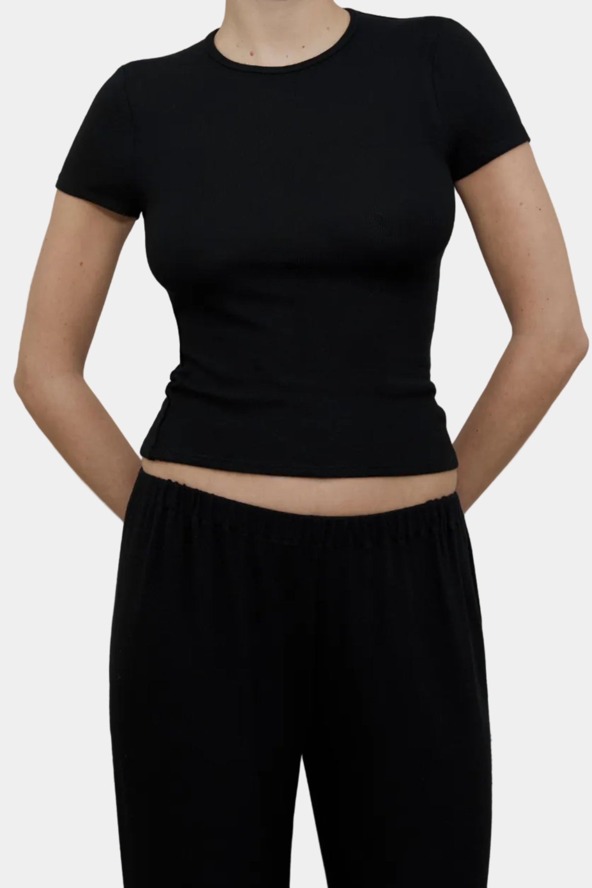 KYE Intimates Brushed Hacci Baby Tee in Black TENCEL Lyocell knit - East Coast General