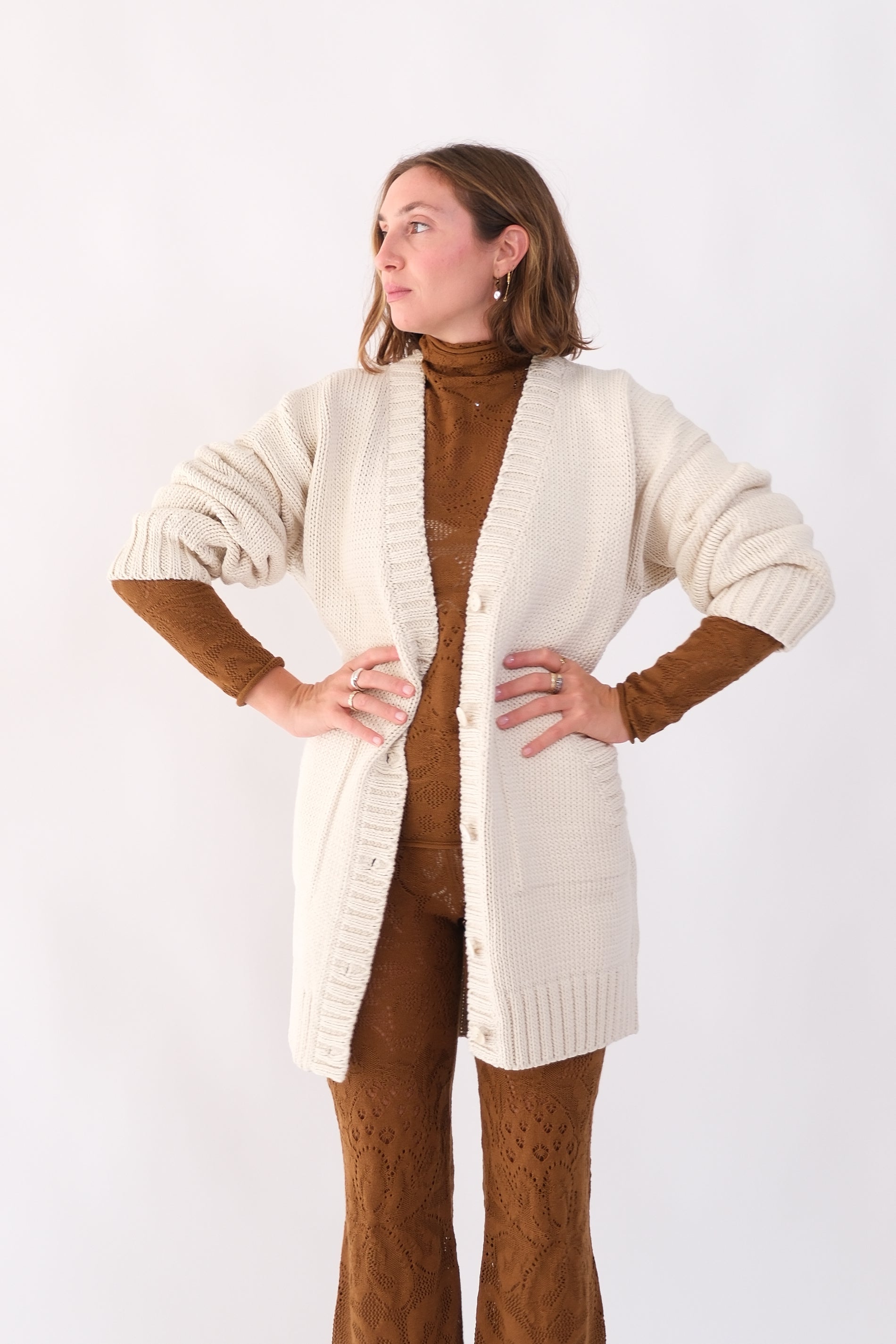 Wedge Long Cardigan - Marzipan