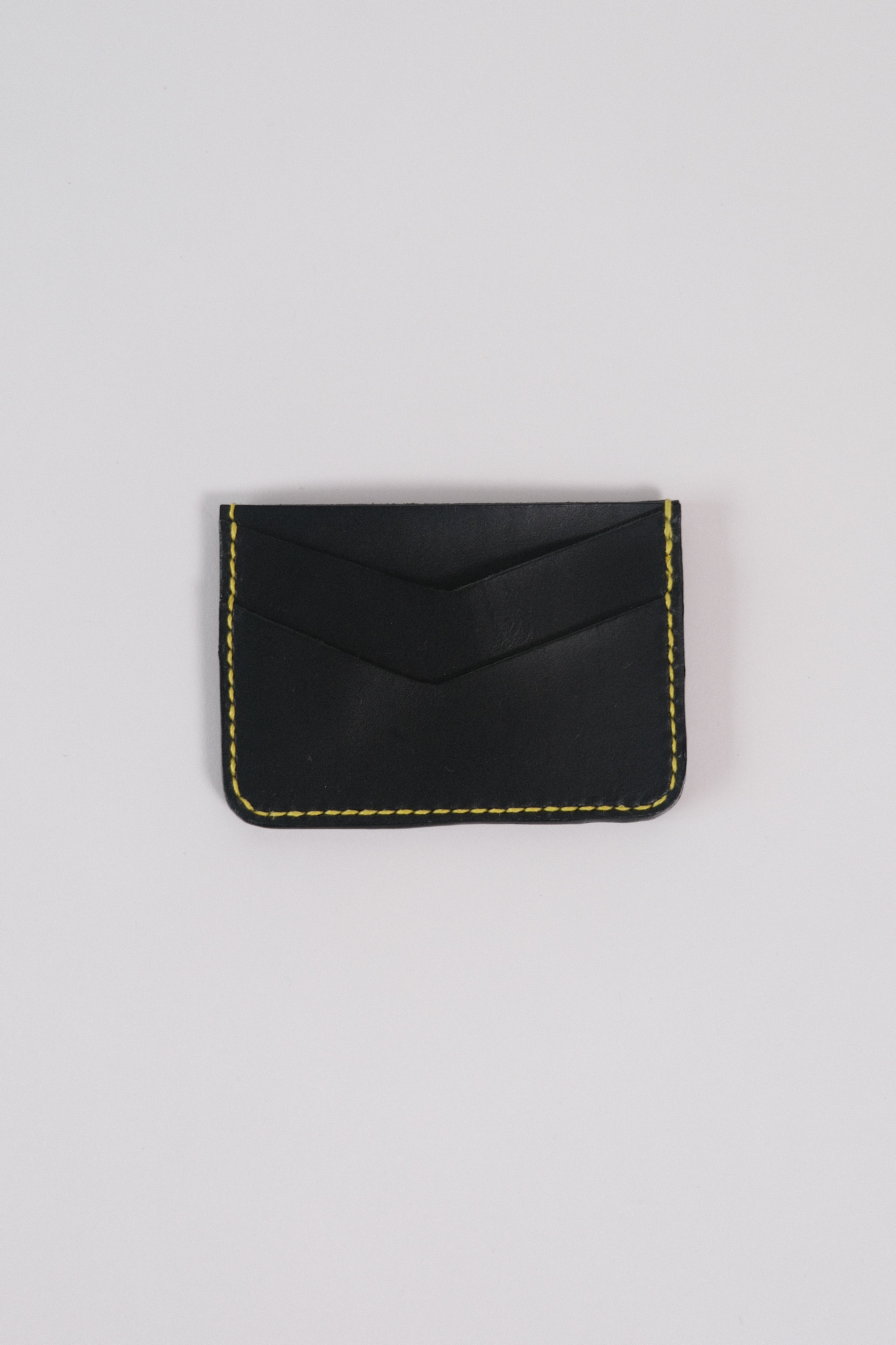 Leather Card Holder - Black/Yellow