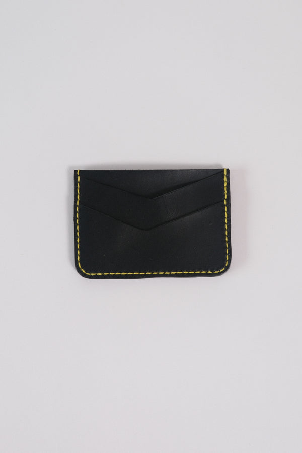 Leather Card Holder - Black/Yellow
