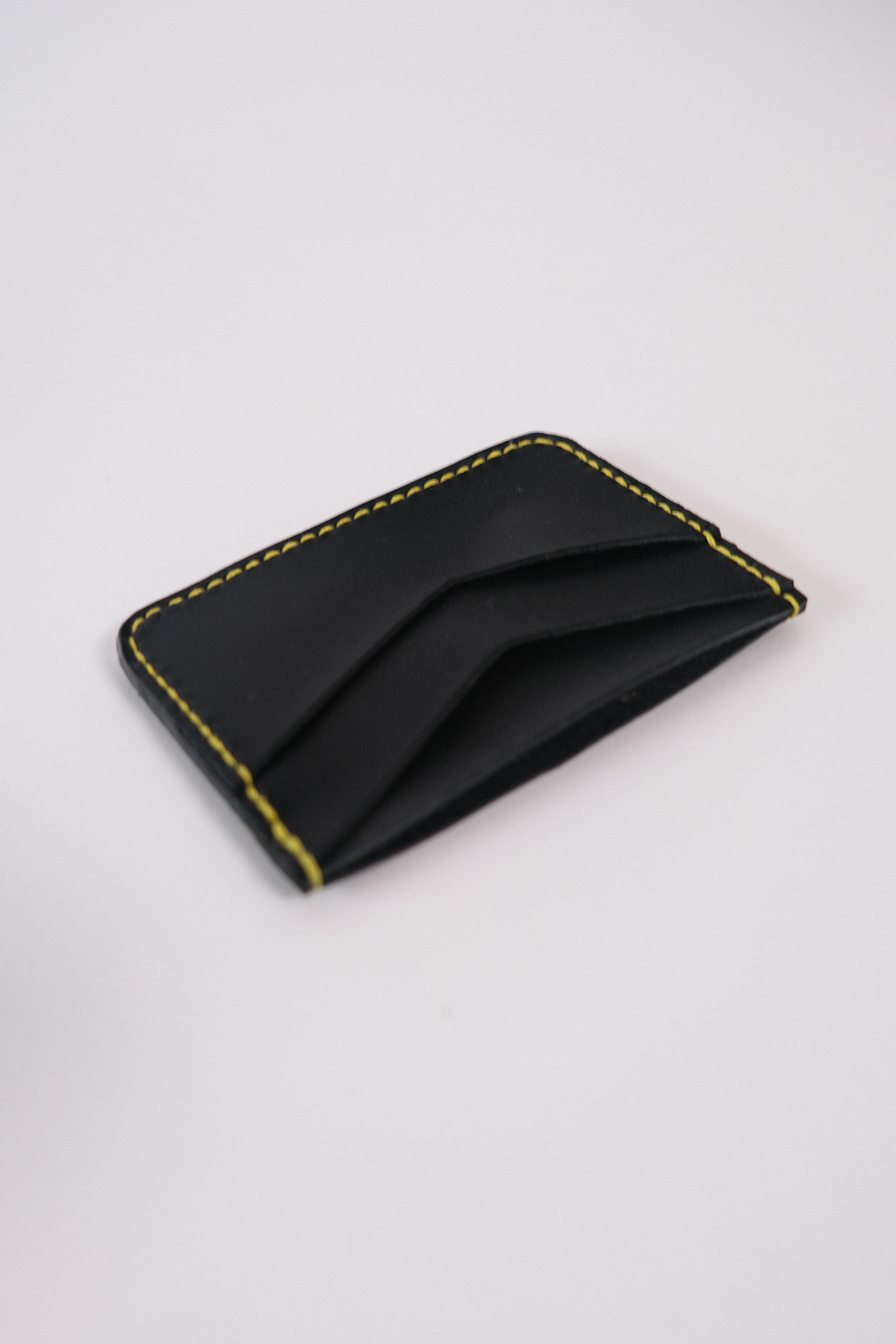 Leather Card Holder - Black/Yellow