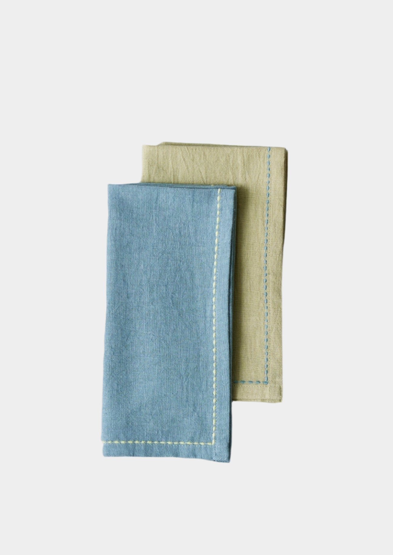 Embroidered Cotton Linen Napkin Set - POLLEN/BREEZE BLUE