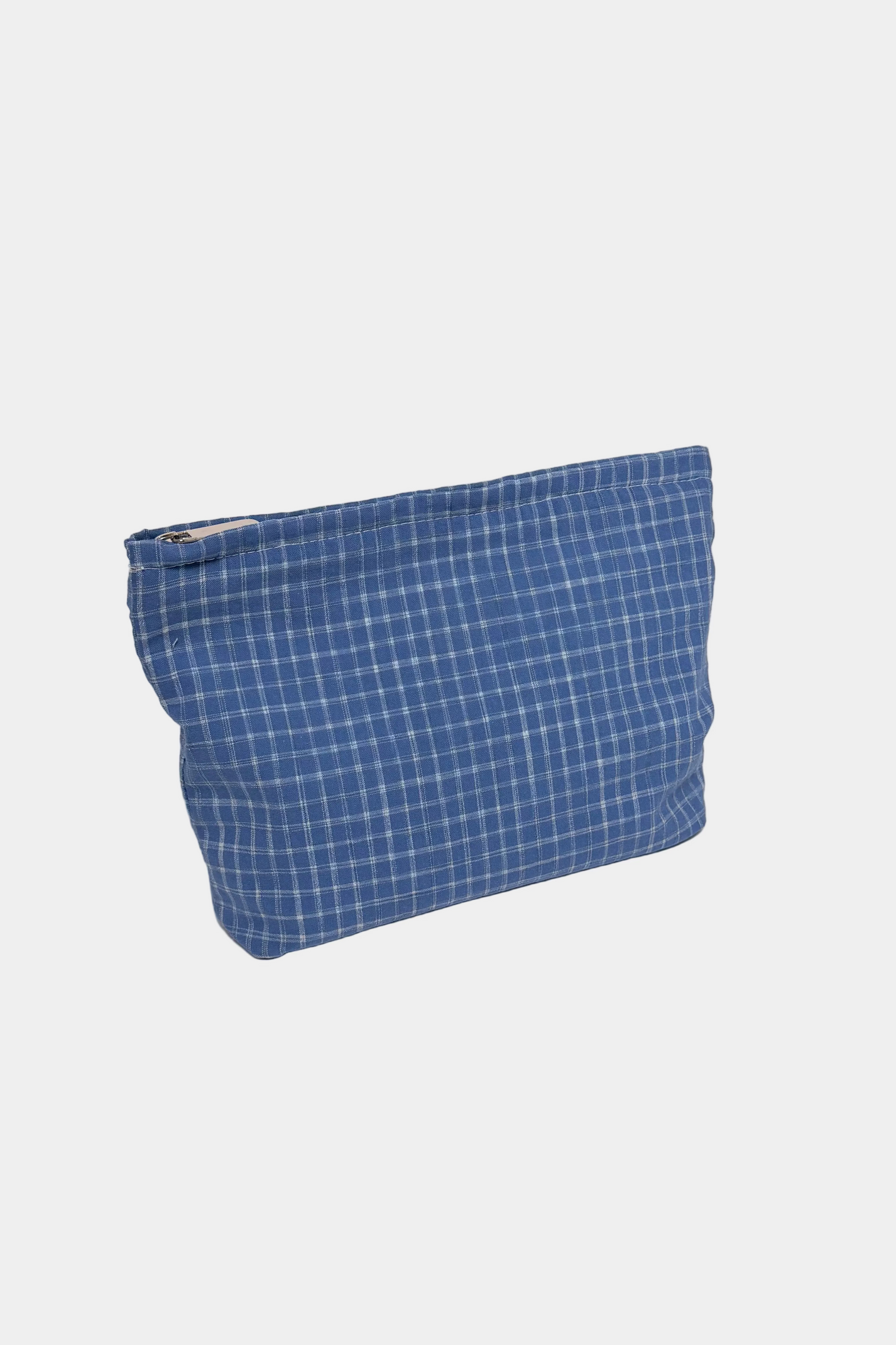 Blue checkered pouch on a white background