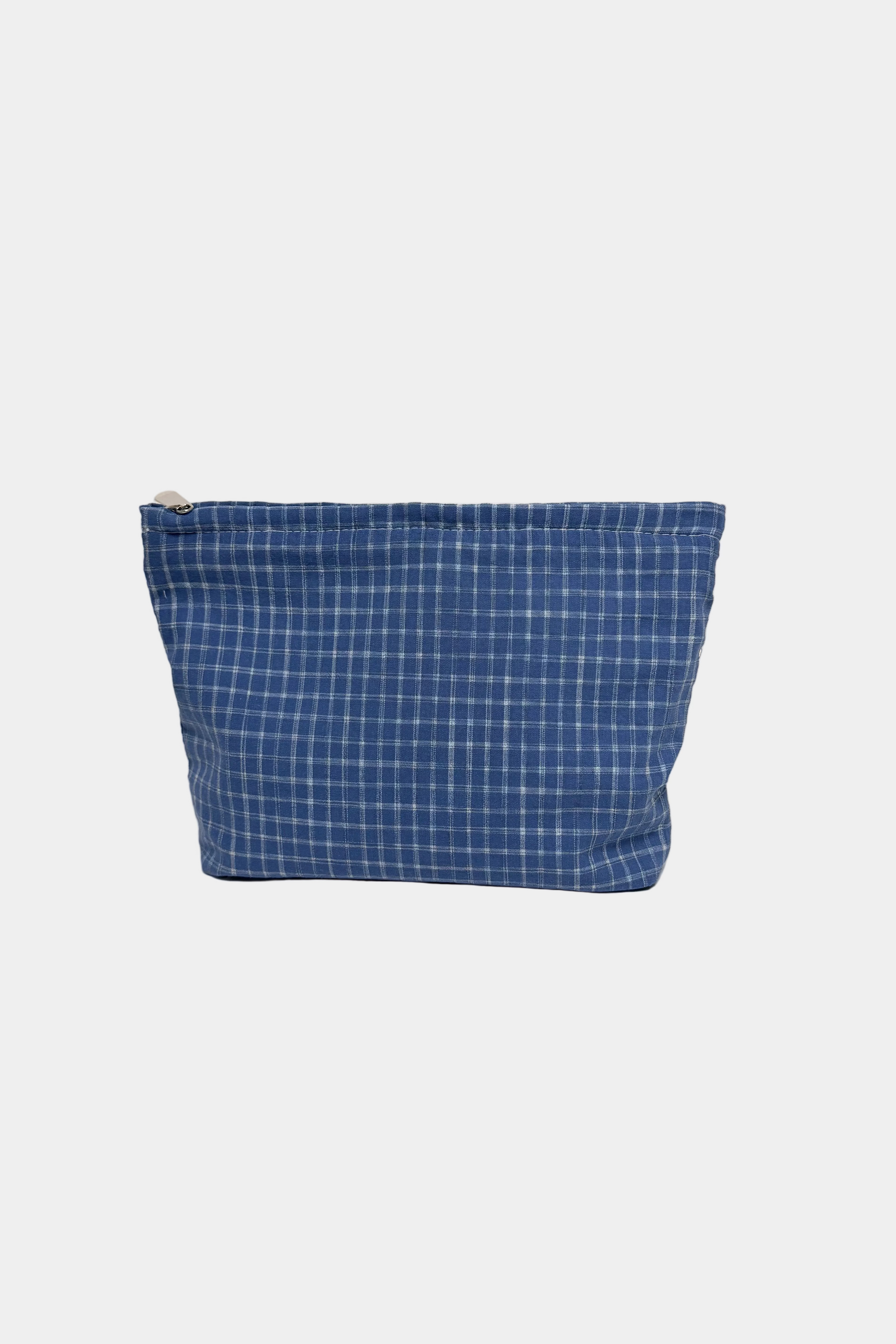 Blue checkered pouch on a white background
