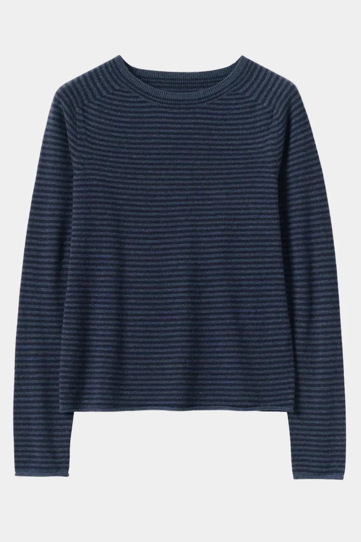 TOAST Stripe Wool Cashmere Neat Sweater in Denim Blue flat lay - East Coast General