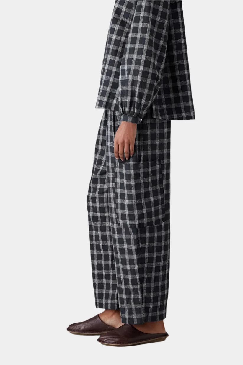 Check cotton linen patch pocket trousers