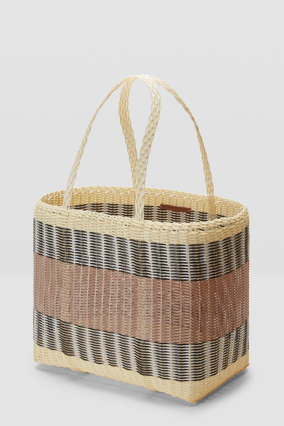 Palorosa Mercado Medium striped basket bag in Vanilla Powder three quarter angle