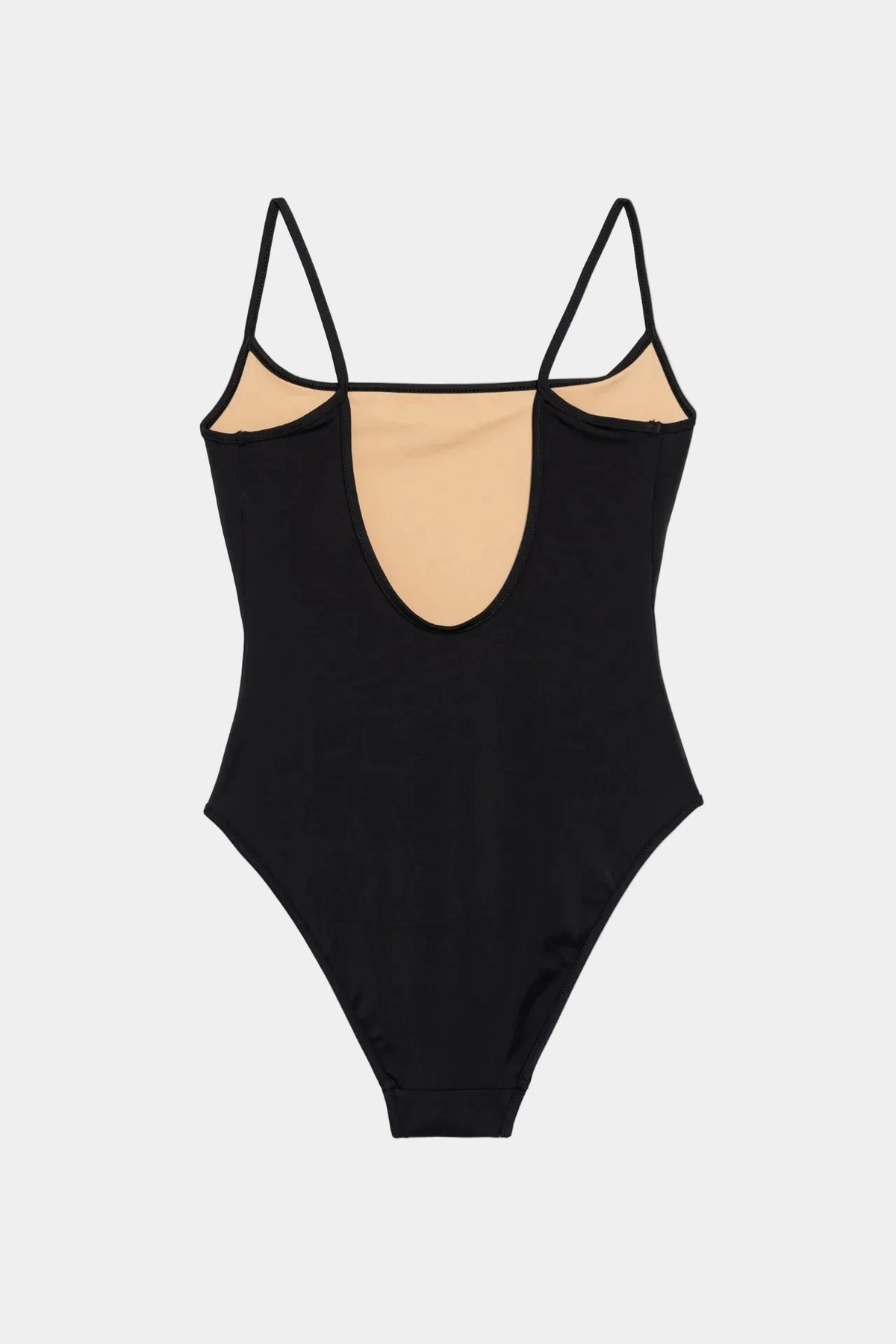 Nu Swim Noodle Suit in black minimalist one piece swimwear flat lay, rear view - East Coast General