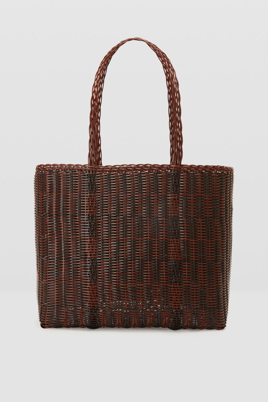 Palorosa Quadretti Medium woven tote bag in Chocolate and Black front view