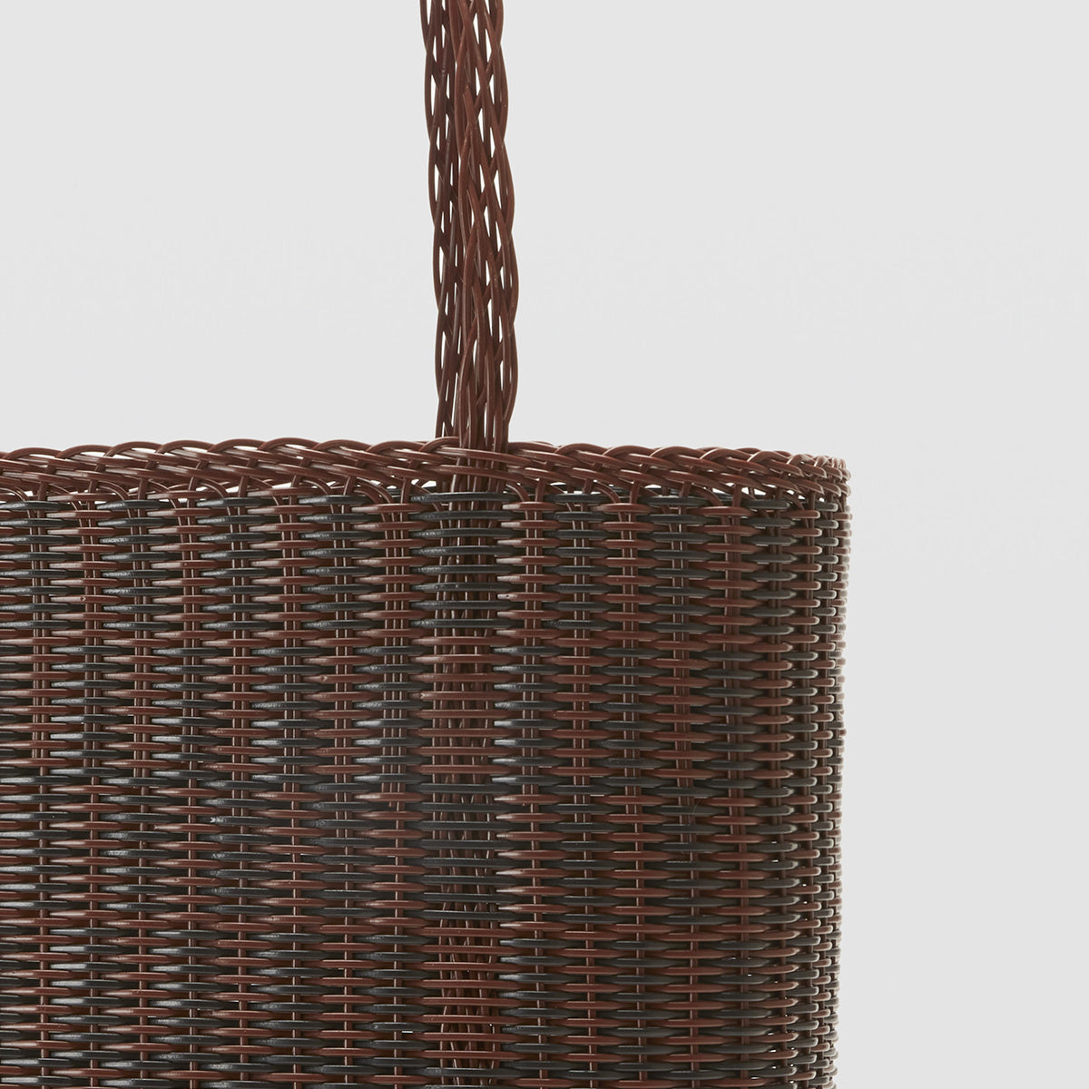 Close up detail of Chocolate and Black check woven recycled plastic on Palorosa Quadretti bag