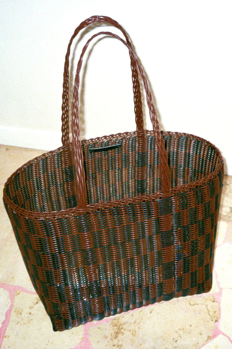 Top down view of Palorosa Quadretti Medium tote bag placed on stone floor