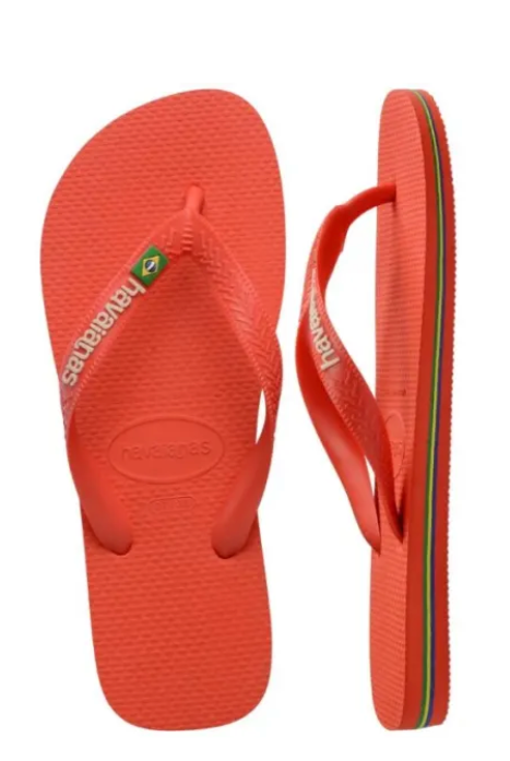 A pair of red Havaianas flip-flops shown from the top and side views on a plain white background.