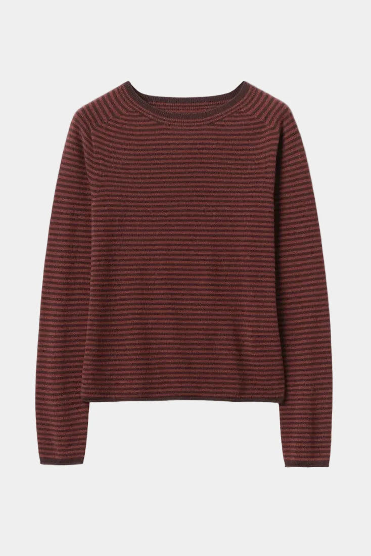 TOAST Stripe Wool Cashmere Neat Sweater in Burgundy Bordeaux flat lay - East Coast General