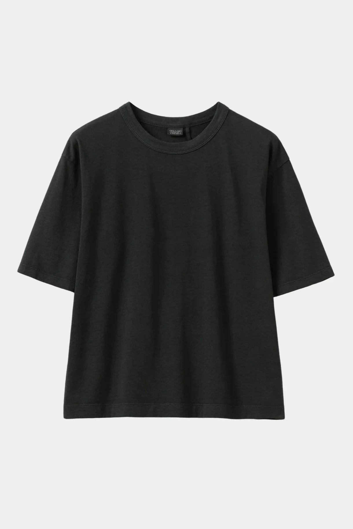 Black t-shirt on a light gray background